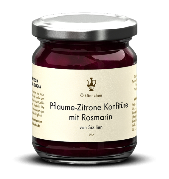 Pflaume-Zitrone Konfitüre mit Rosmarin, 80% Frucht, Sizilien IT 220g