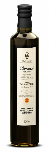 Ölkännchen Familie Gourniezakis gU Viannos 0,5-L-Glasflasche, Ernte 2019/20