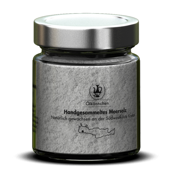 Ölkännchen Handgesammeltes Meersalz, Südwest Kreta, 180g-Glas