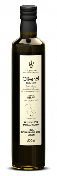 Ölkännchen Fam. Geraci (Sizilien) 100% Nocellara 500ml, Ernte Okt./Nov. 2020