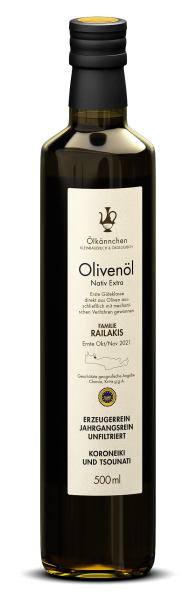 Familie Railakis Olivenöl nativ extra aus Koroneiki- und Tsounati Oliven 