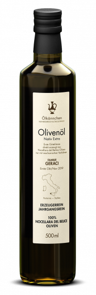 Ölkännchen Fam. Geraci (Sizilien) 100% Nocellara 500ml, Ernte Okt./Nov. 2019