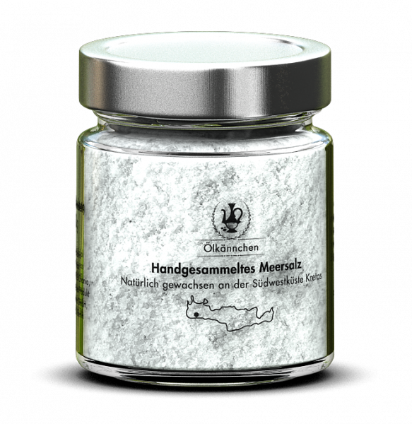 Ölkännchen Handgesammeltes Meersalz, Südwest Kreta, 180g-Glas